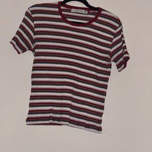 Carolyn Taylor Y2K Striped Ribbed Tee - Vintage Red Multi Color Stripes